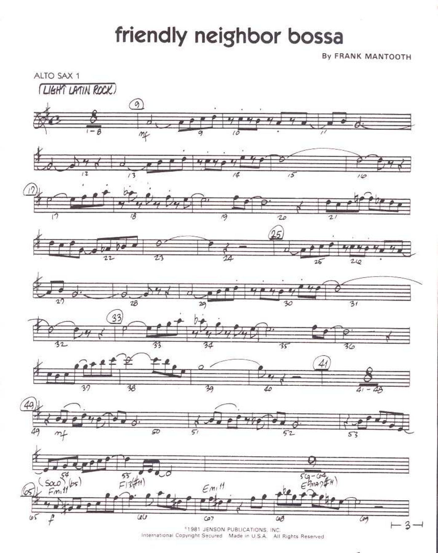 Friendly Nieghbor Bossa — sheet music cover (first page)