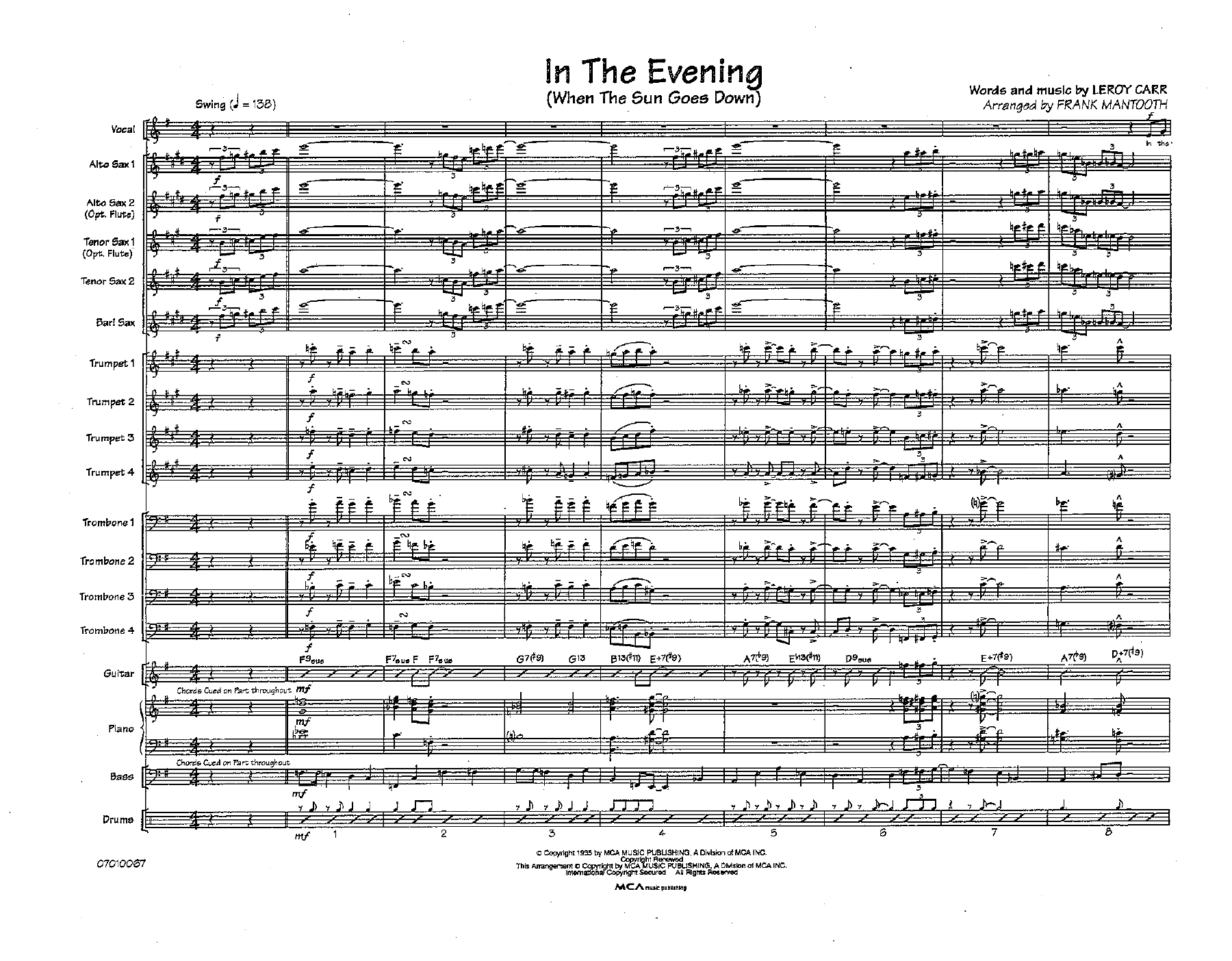 In The Evening (F.Mantooth) Vocal MP3 — Big Band sheet music arranged by Frank Mantooth | Jazz Vocal