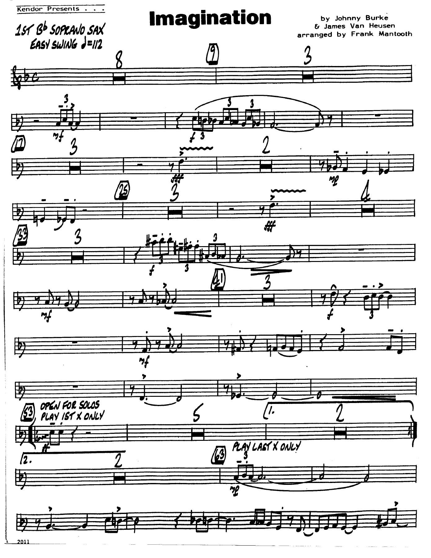 Imagination (F.Mantooth) Flug — Big Band sheet music arranged by Frank Mantooth | Jazz Standard