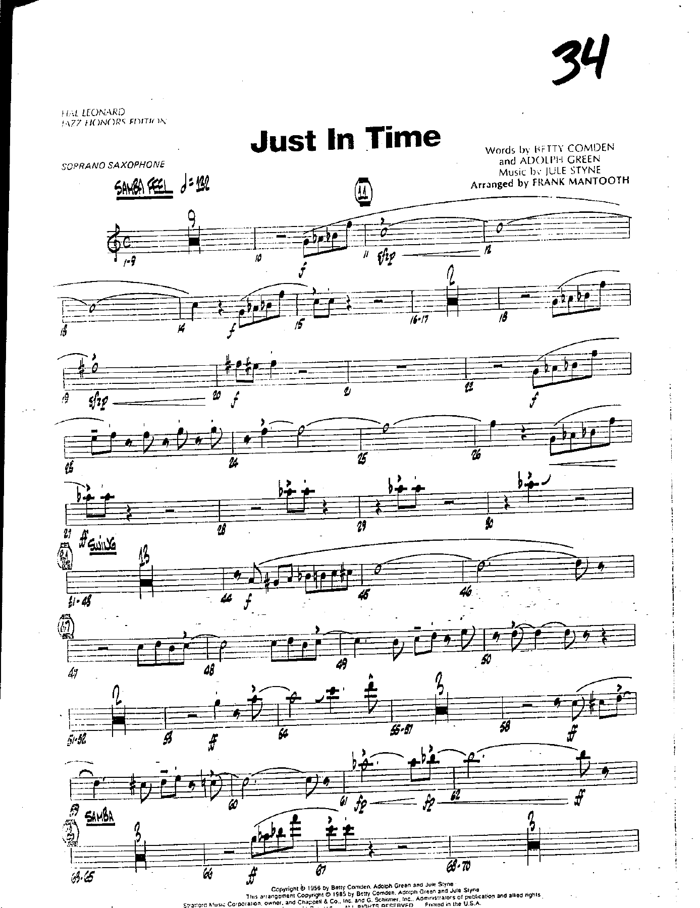 Just In Time — sheet music cover (first page)