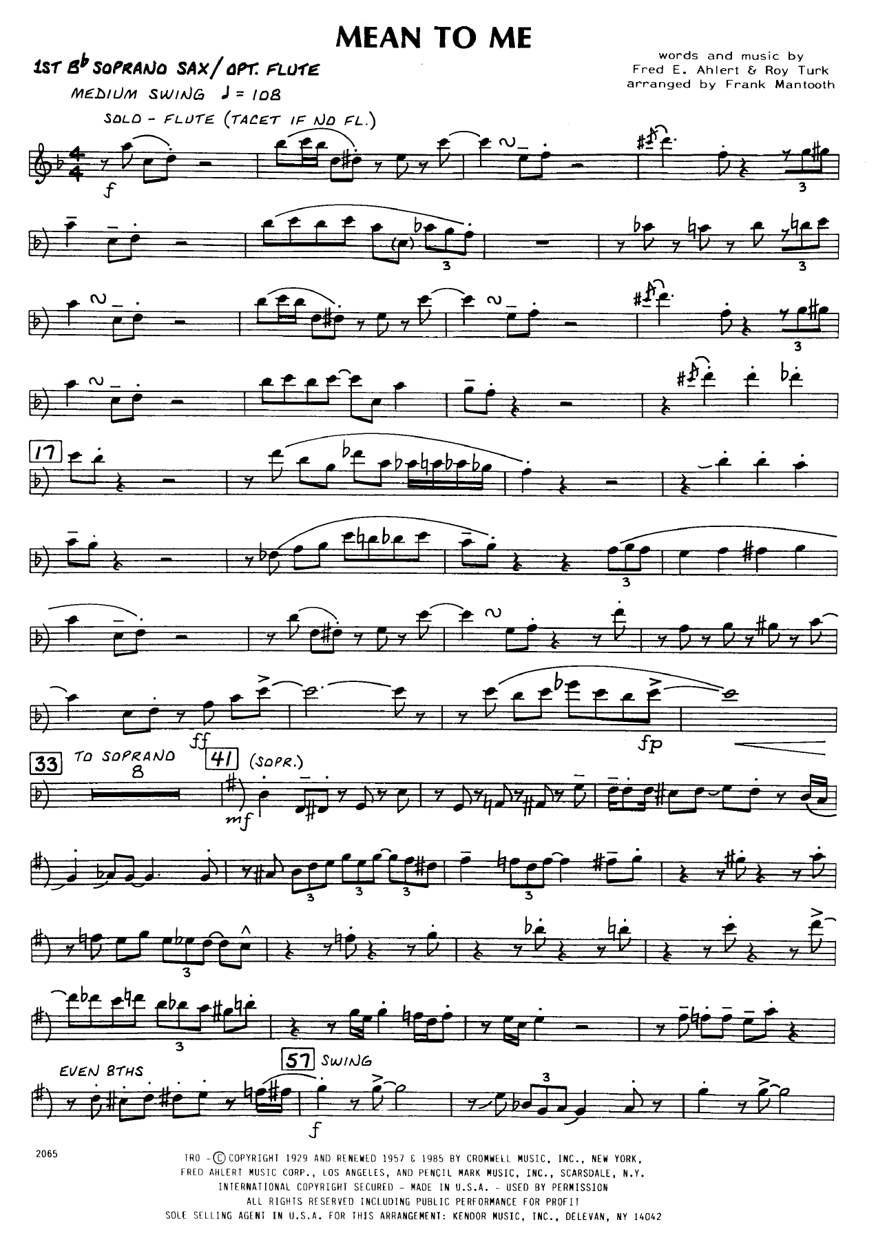 Mean To My — sheet music cover (first page)