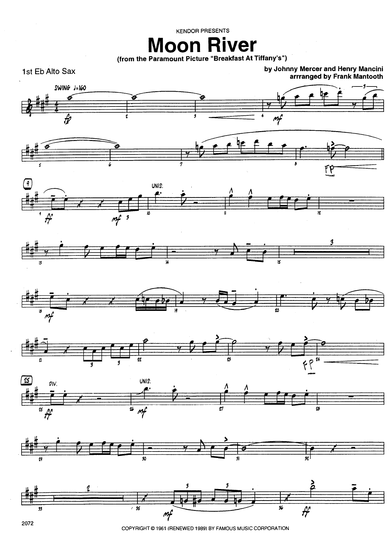 Moon River — sheet music cover (first page)