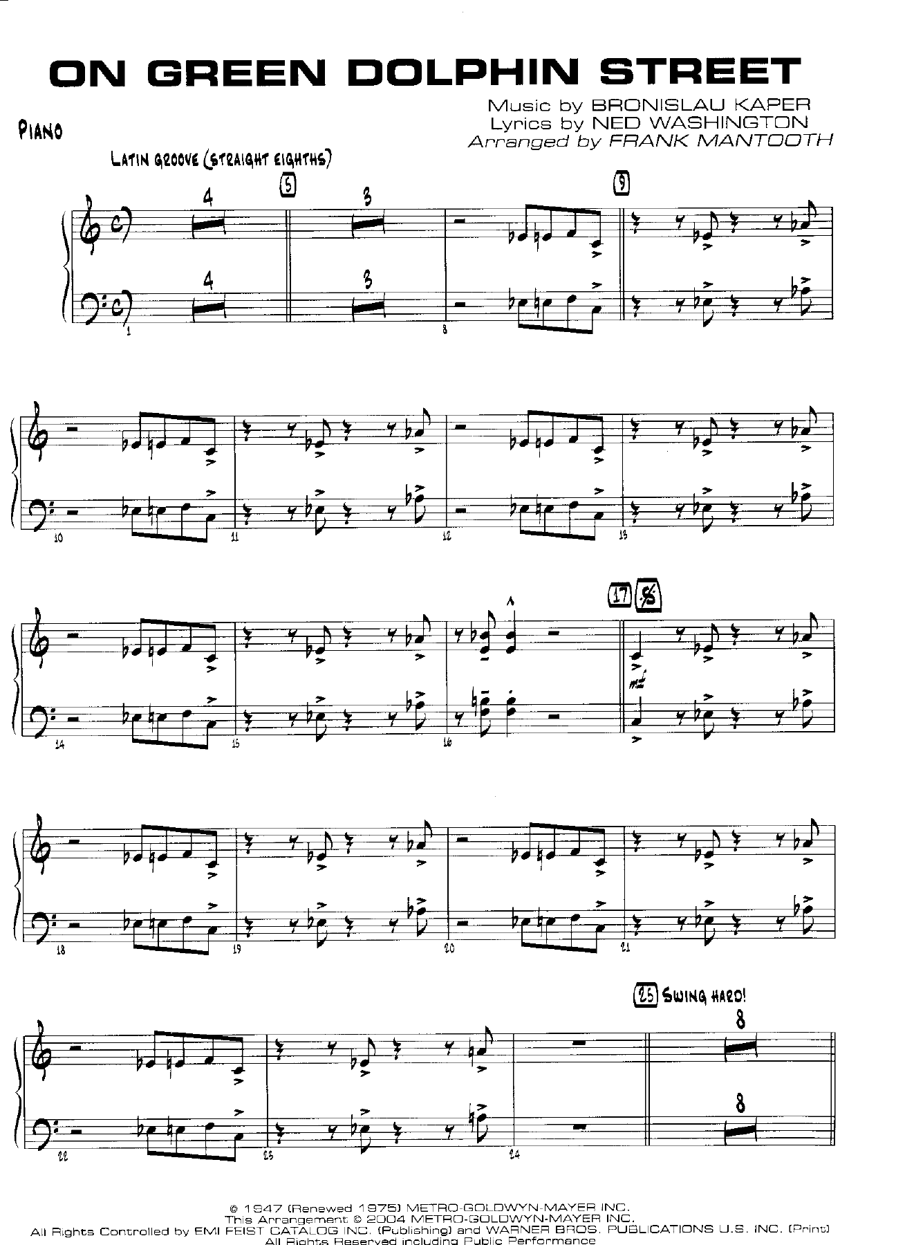 On Green Dolphin Street — Big Band sheet music arranged by F.Mantooth | Jazz Standard