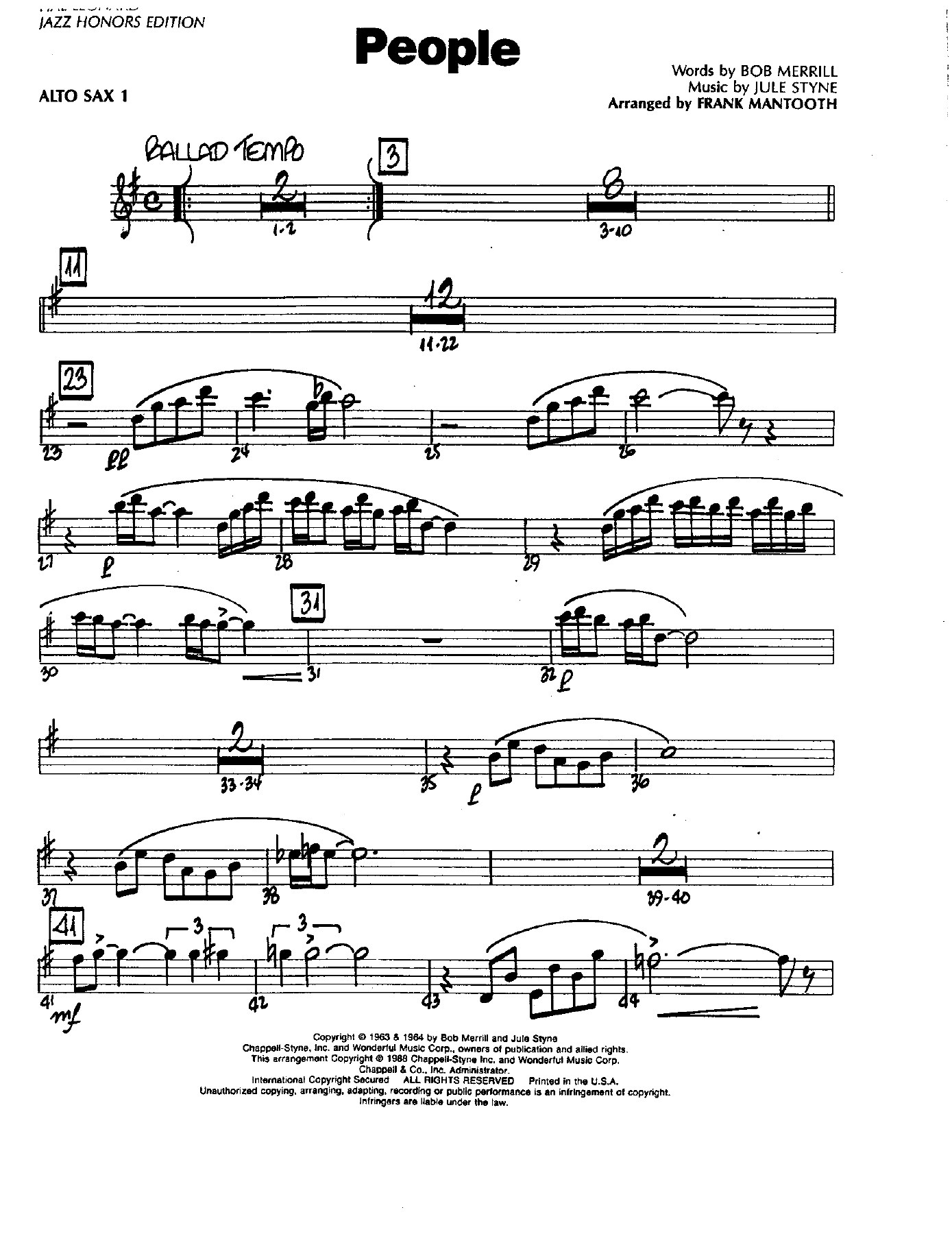 People — Big Band sheet music arranged by F.Mantooth | Jazz Standard