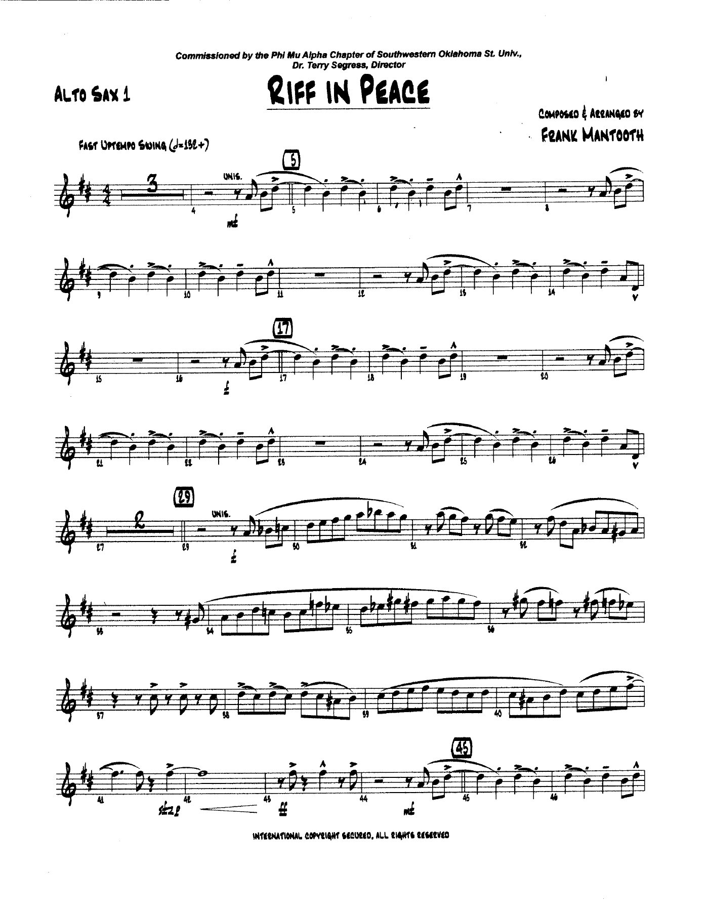 Riff In Peace — Big Band sheet music arranged by F.Mantooth | Jazz Standard