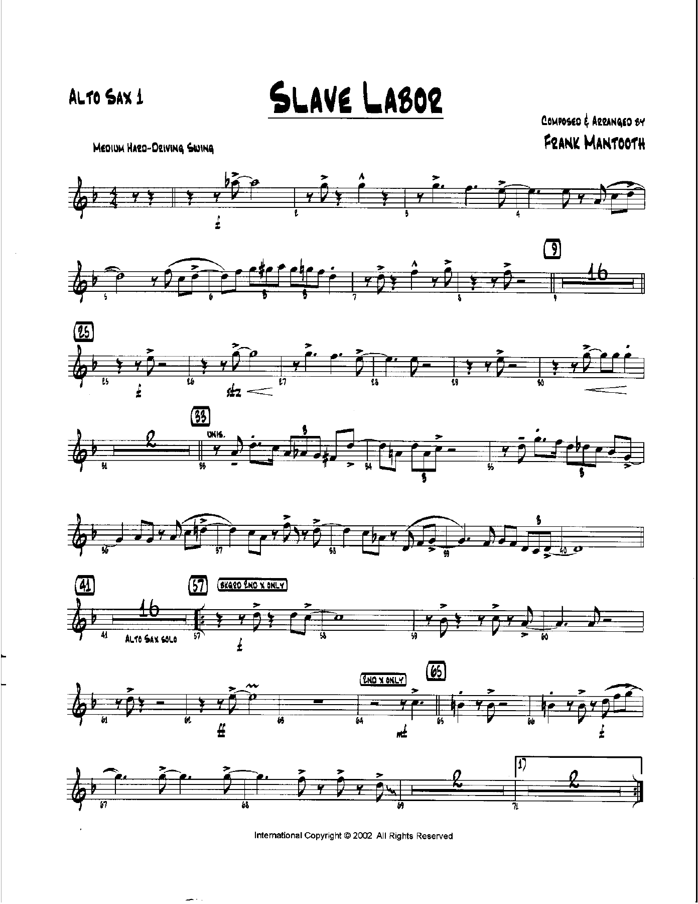 Slave Labor — sheet music cover (first page)