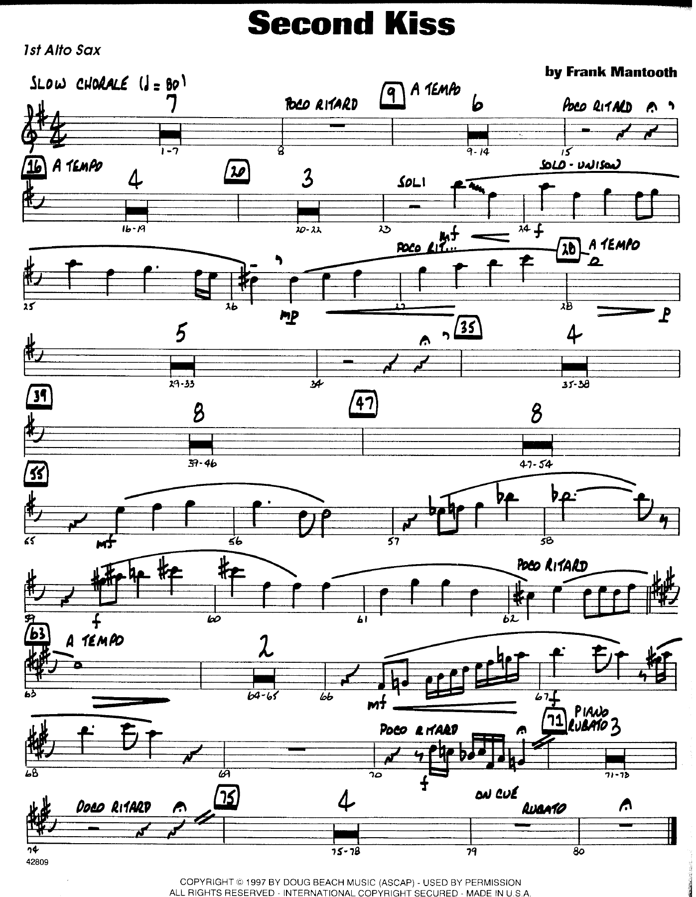 Second Kiss — Big Band sheet music arranged by F.Mantooth | Jazz Standard