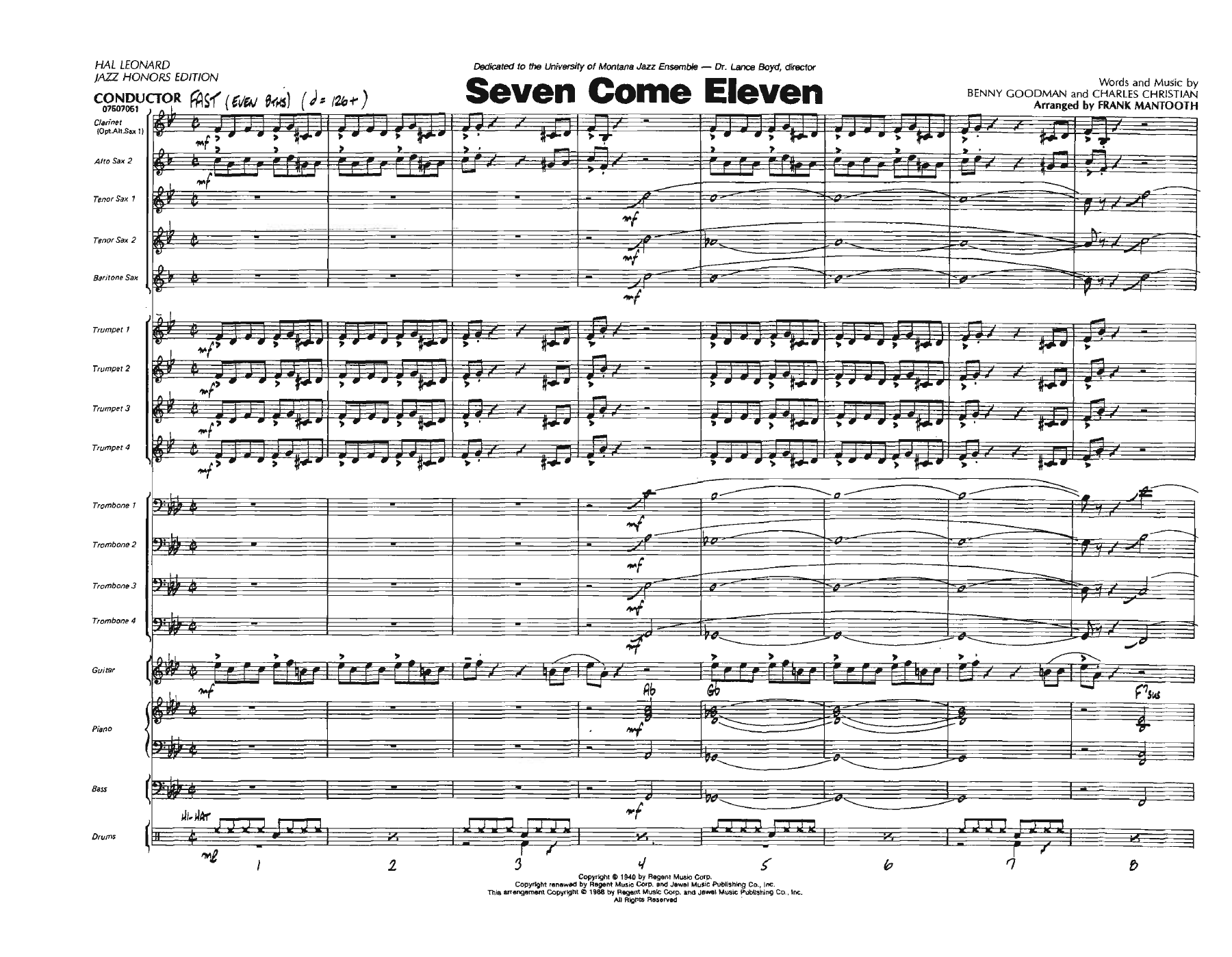 Seven Come Eleven — Big Band sheet music arranged by F.Mantooth | Jazz Standard