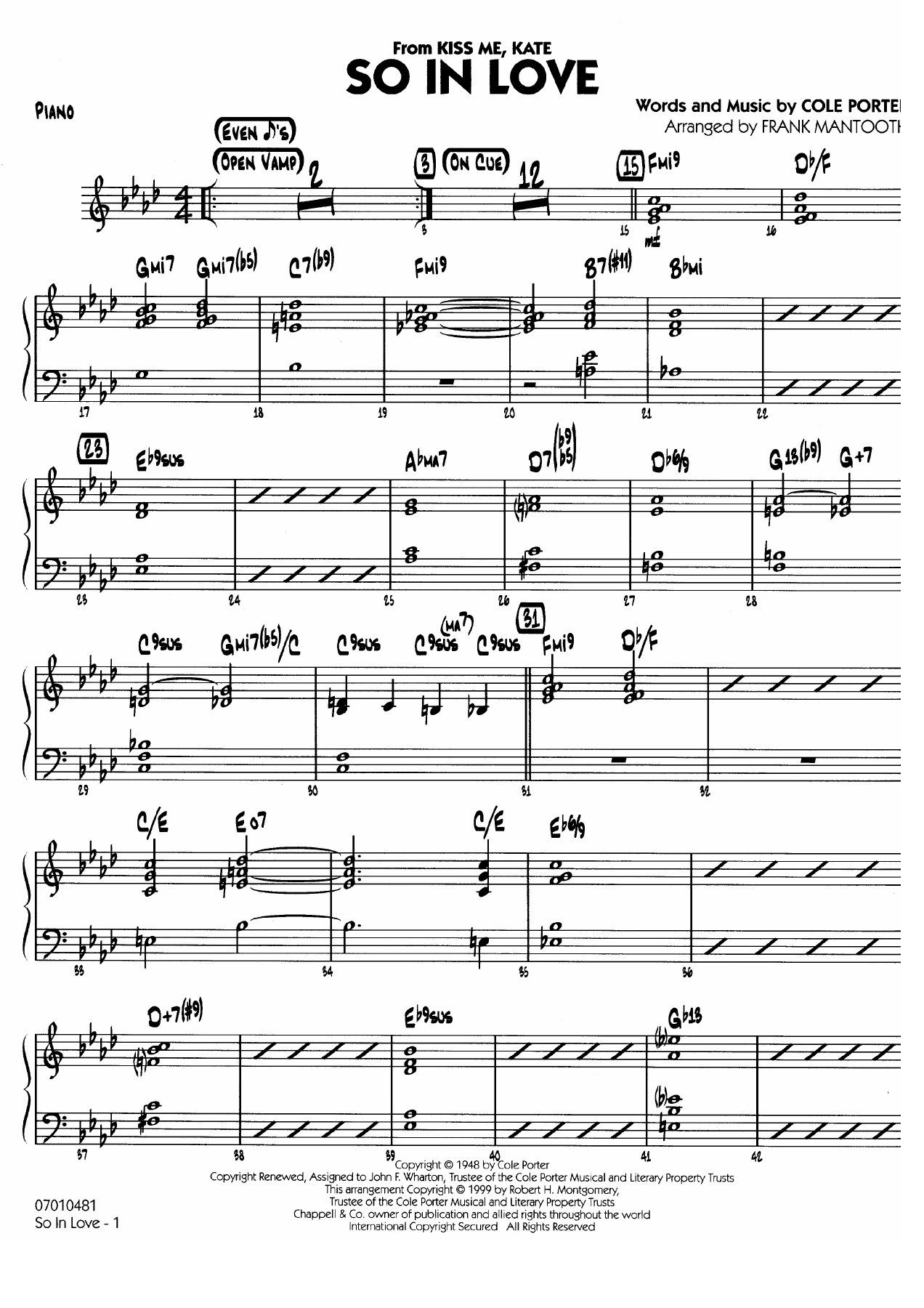 So In Love — Big Band sheet music arranged by F.Mantooth | Jazz Standard