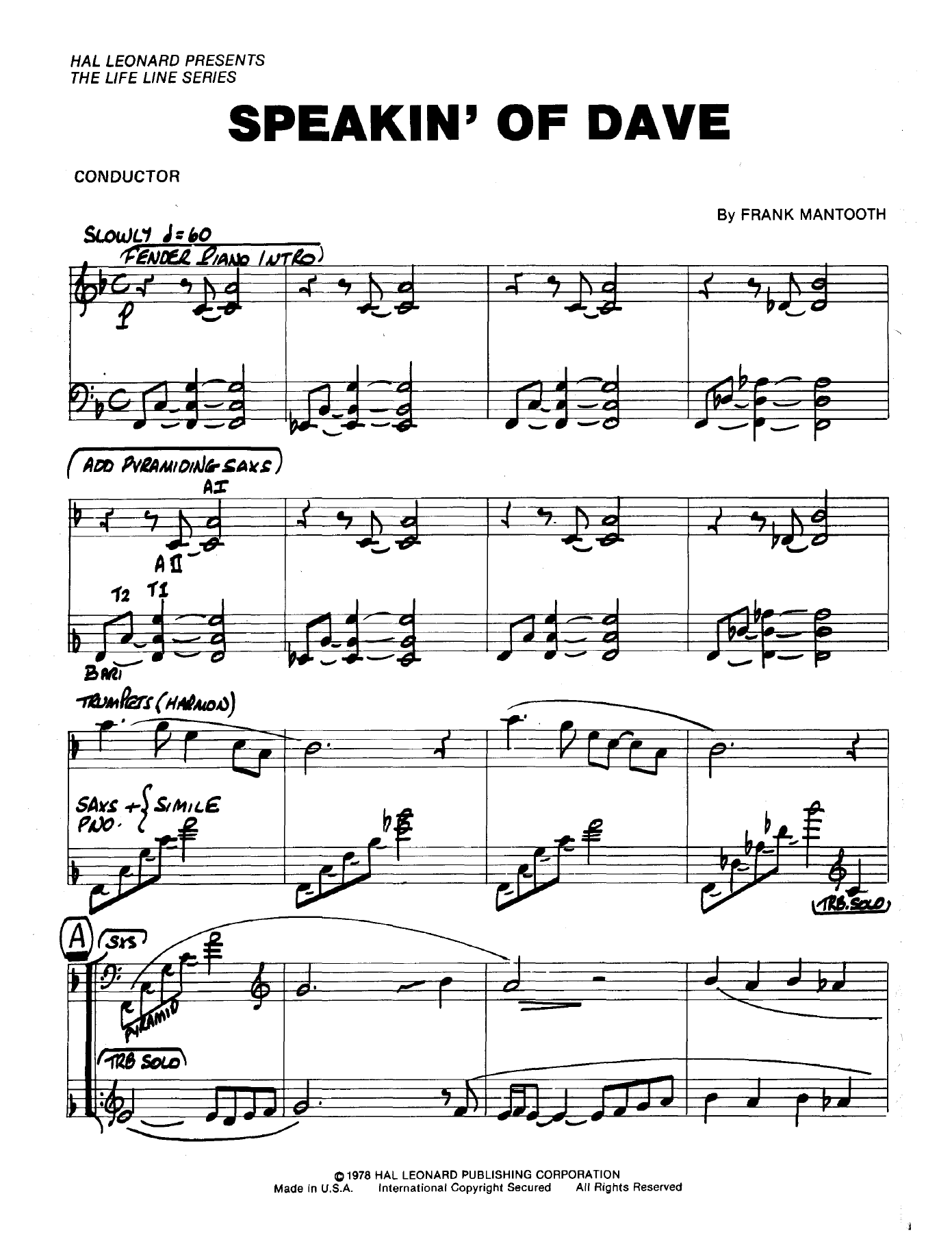 Speakin' Of Dave — sheet music cover (first page)