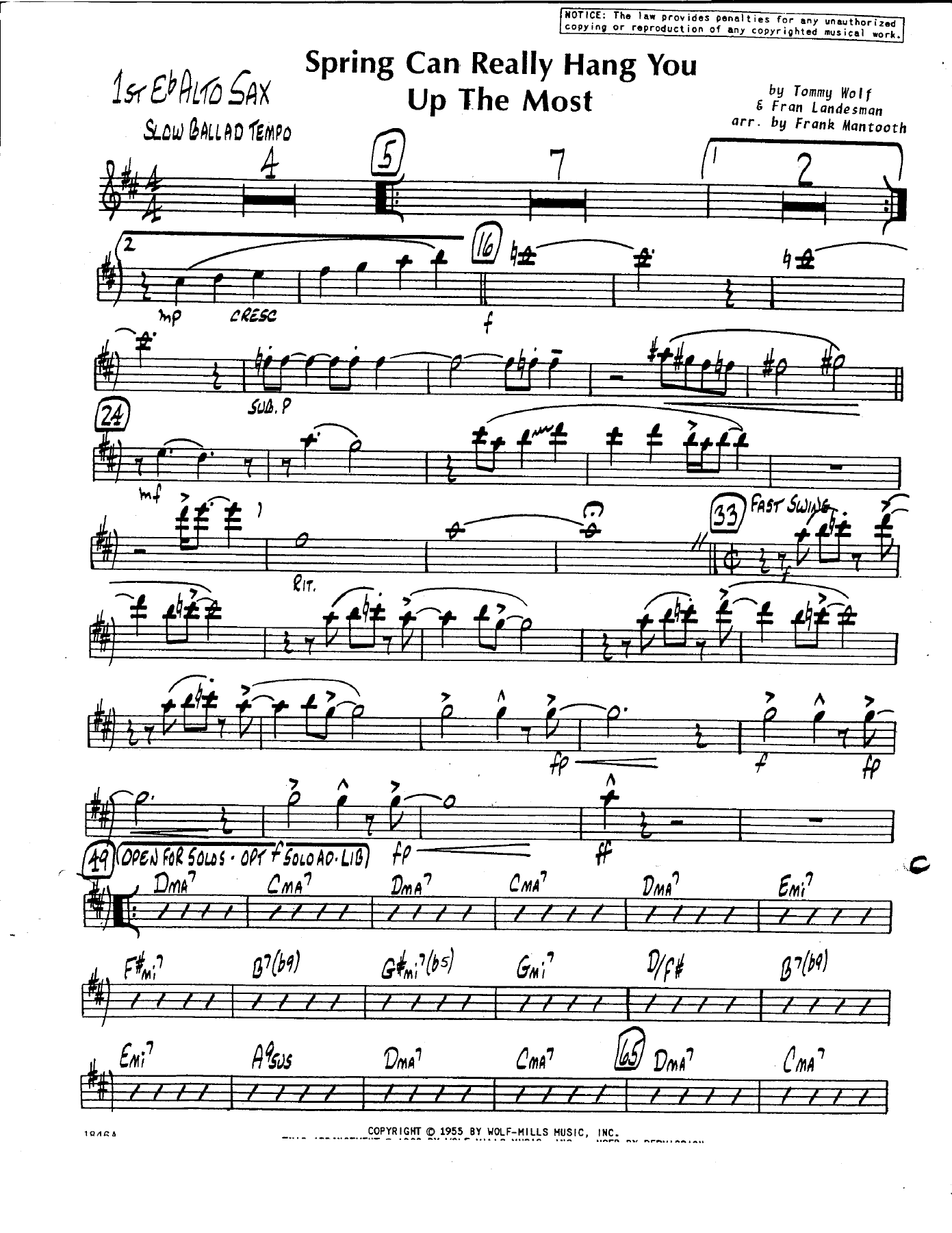 Spring Can Really Hang You Up The Most — Big Band sheet music arranged by F.Mantooth | Jazz Standard