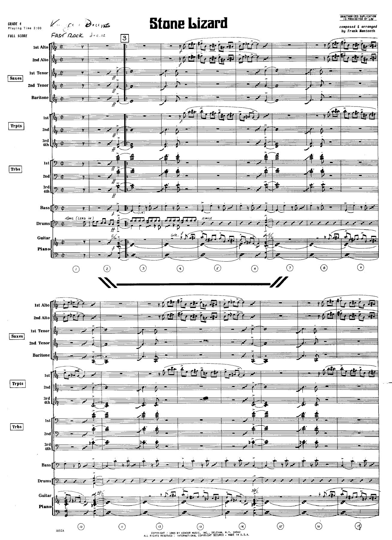 Stone Lizard — sheet music cover (first page)