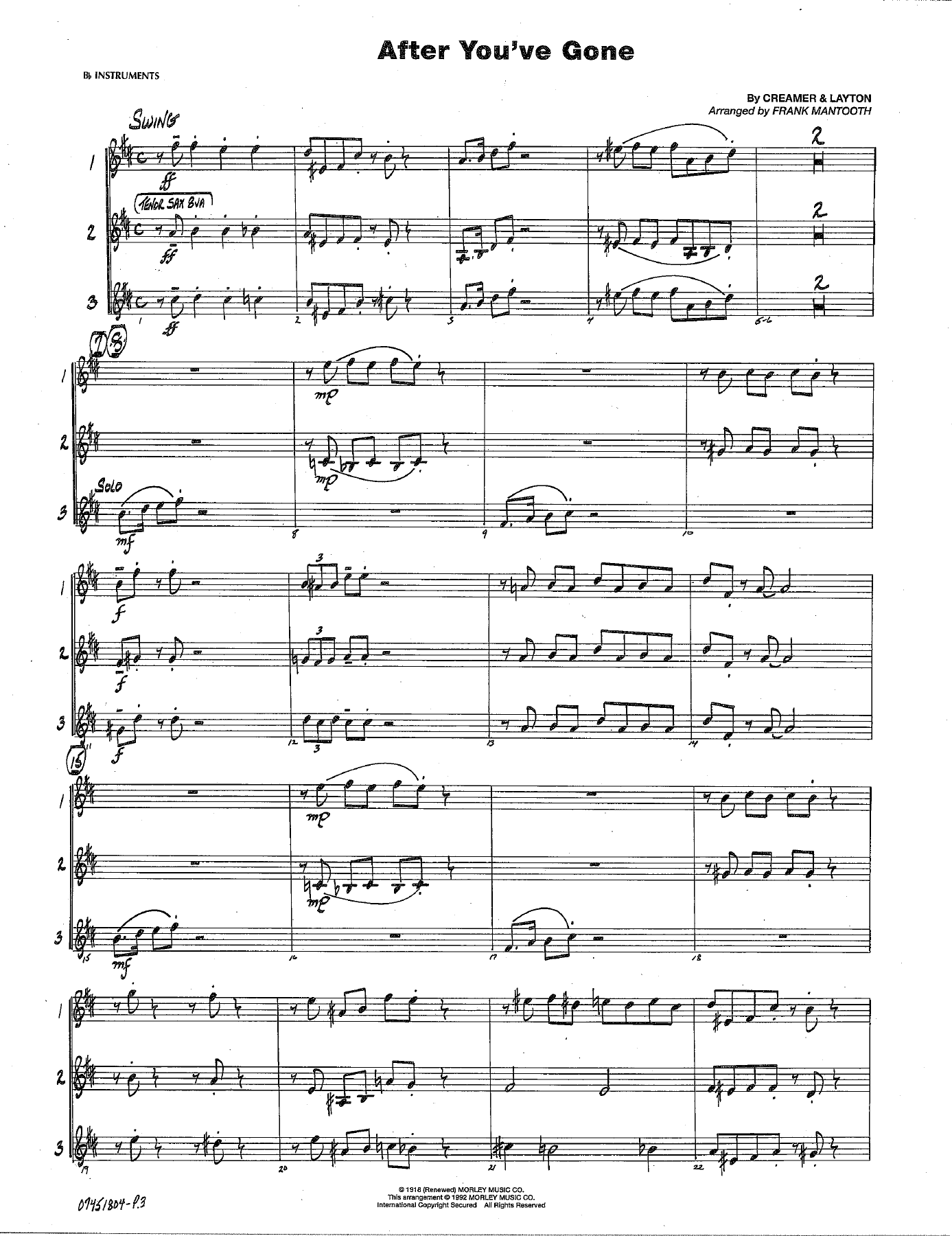 After You've Gone — sheet music cover (first page)