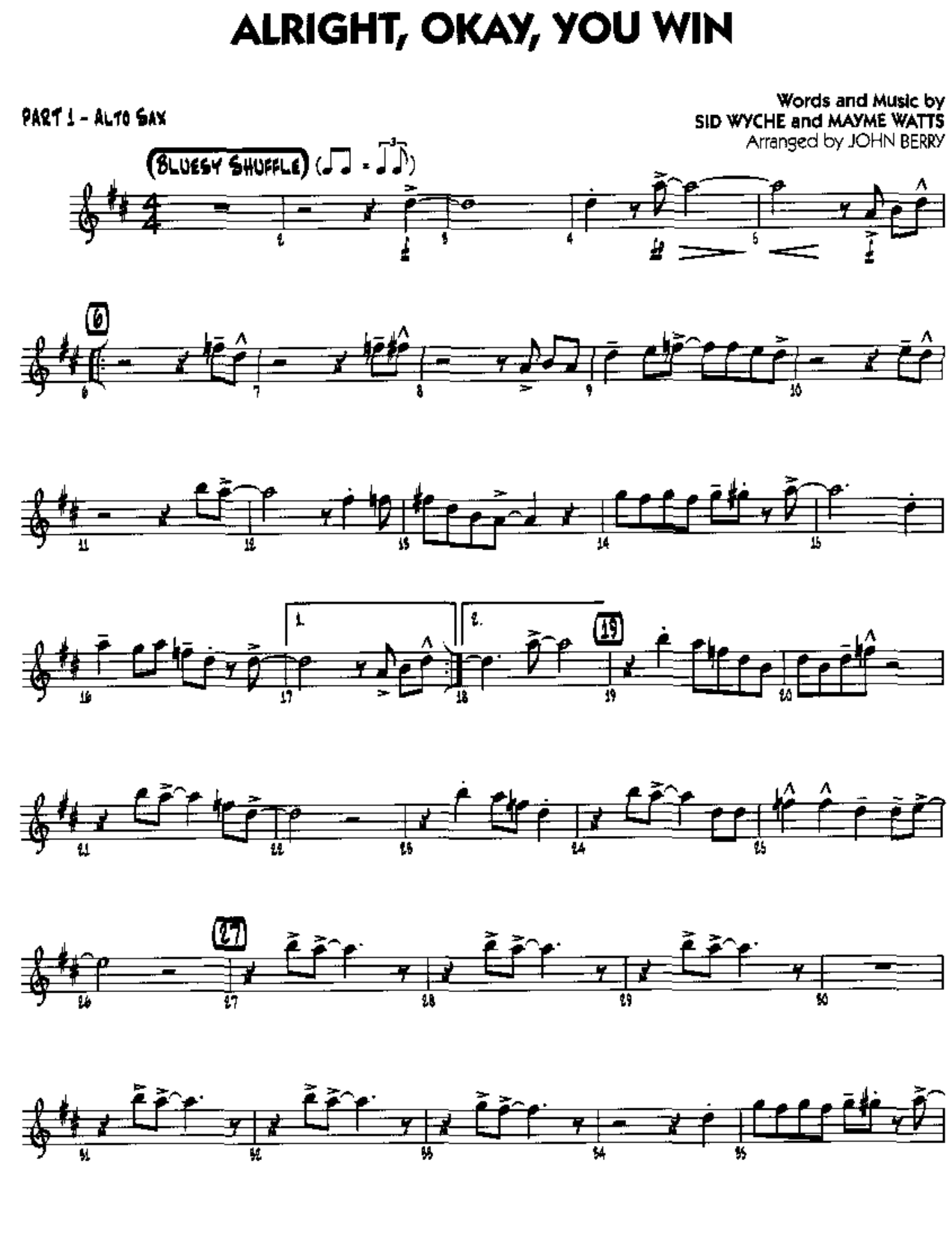 Allright Ok You Win — sheet music cover (first page)