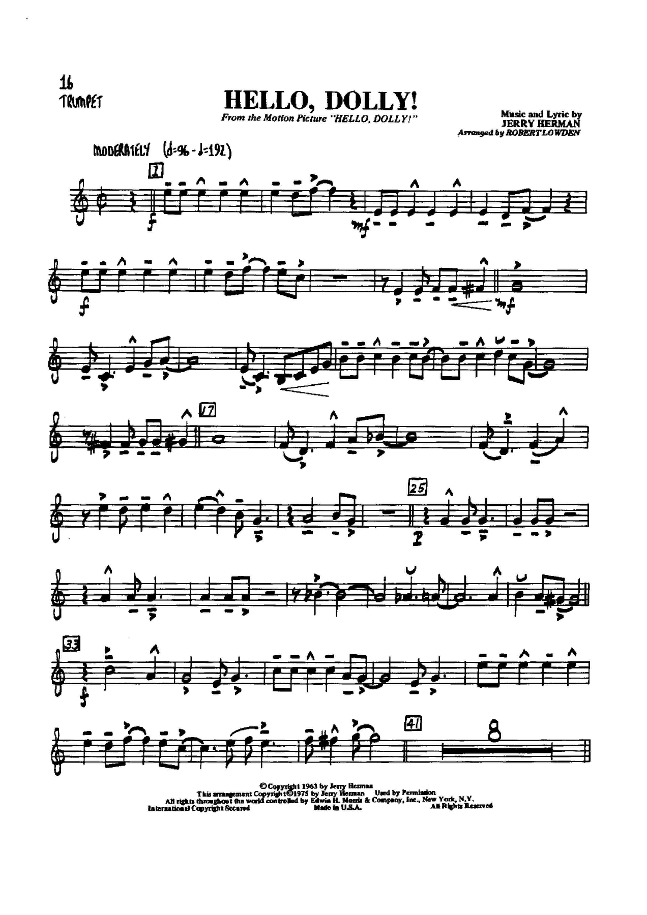 Hello, Dolly! — sheet music cover (first page)
