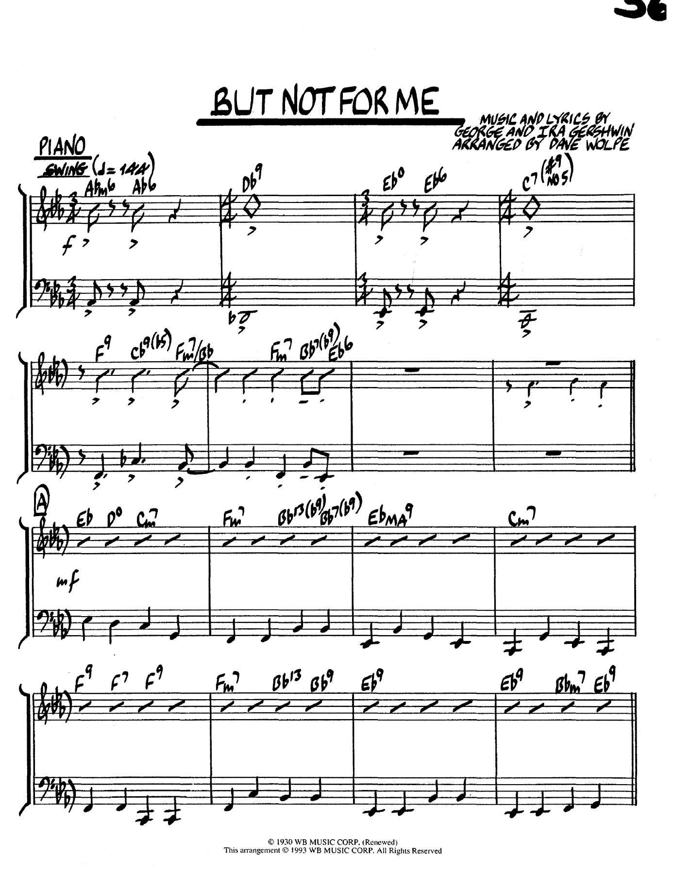 But Not For Me — sheet music cover (first page)
