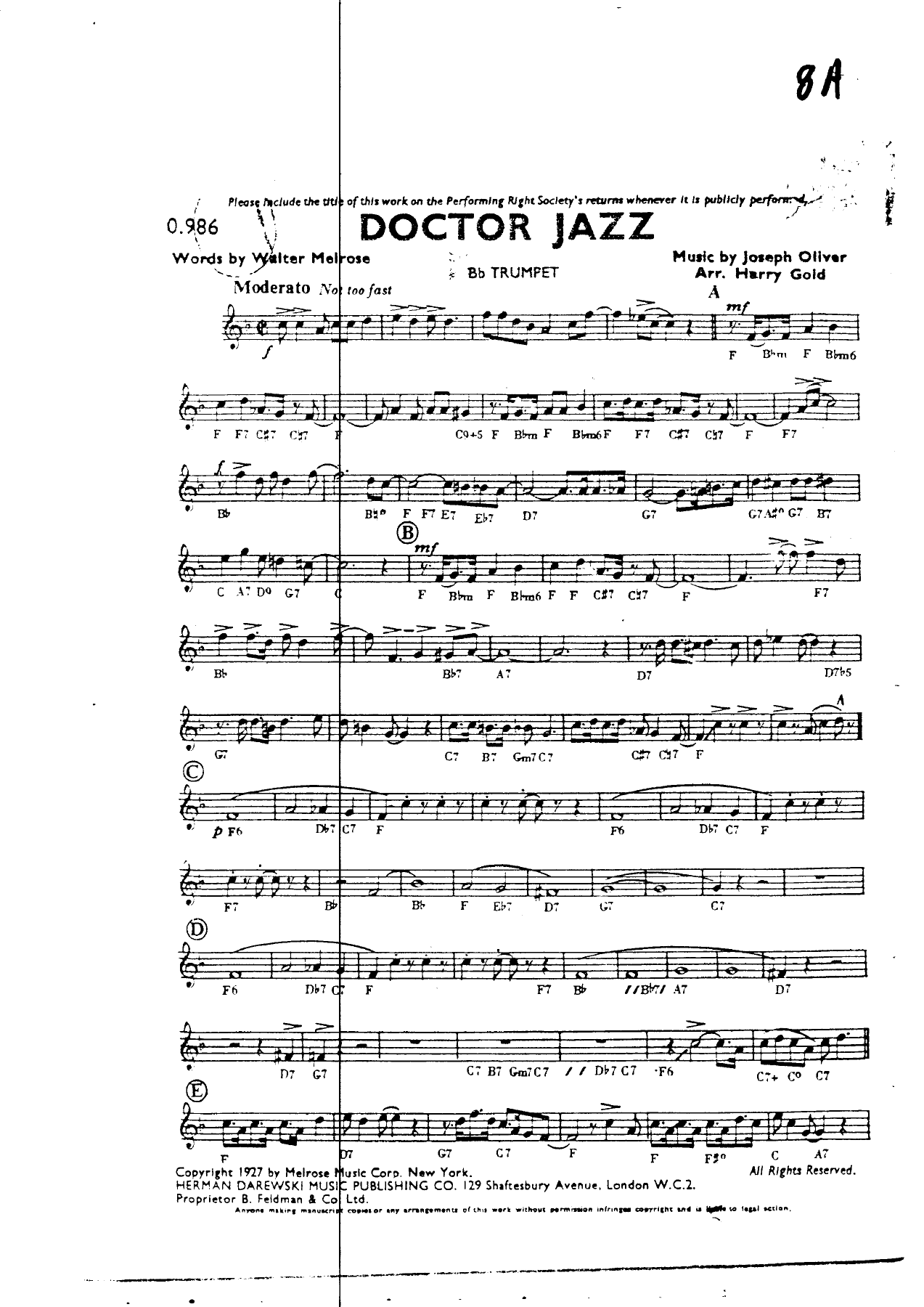Doctor Jazz (H.Gold) — sheet music cover (first page)