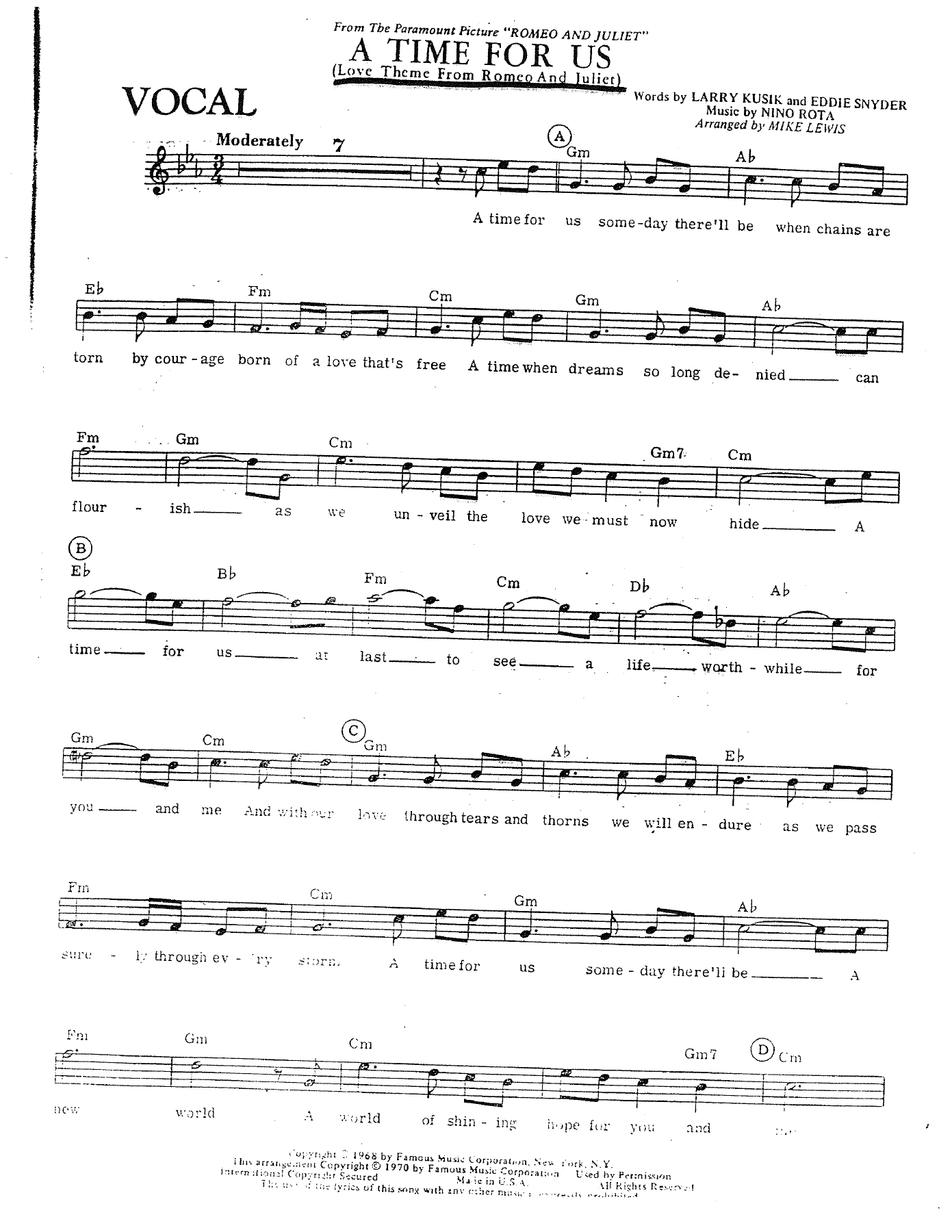 A Time For Us (M.Lewis) Romeo And Juliet Voc — sheet music preview