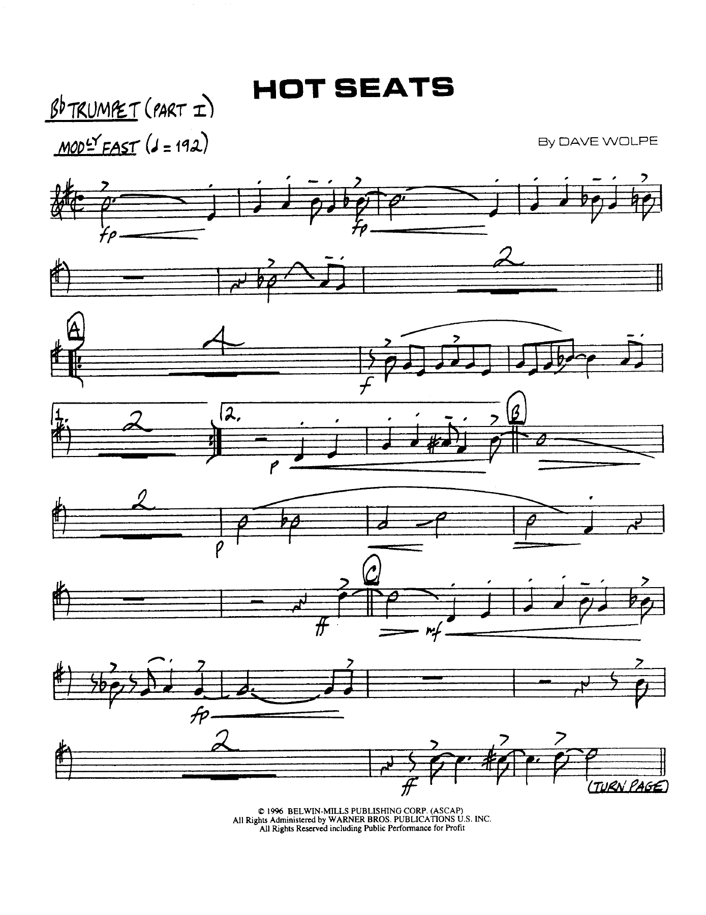 Hot Seats — sheet music cover (first page)