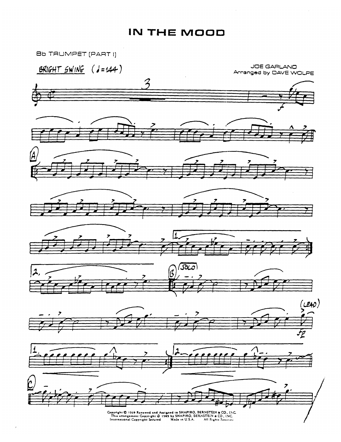 In The Mood — sheet music cover (first page)