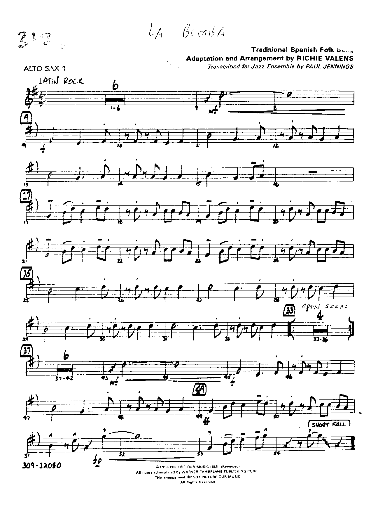 La Bamba — sheet music cover (first page)