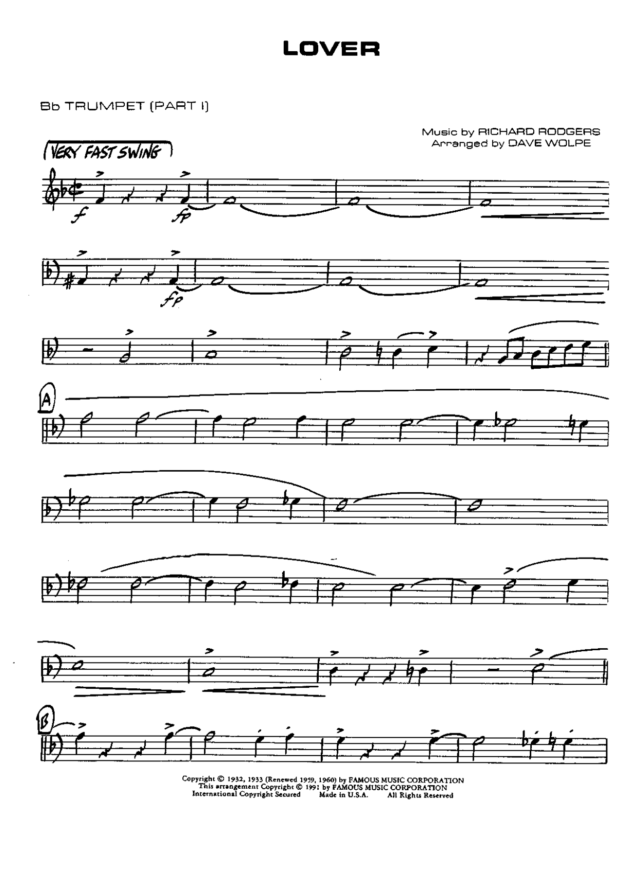 Lover — sheet music cover (first page)