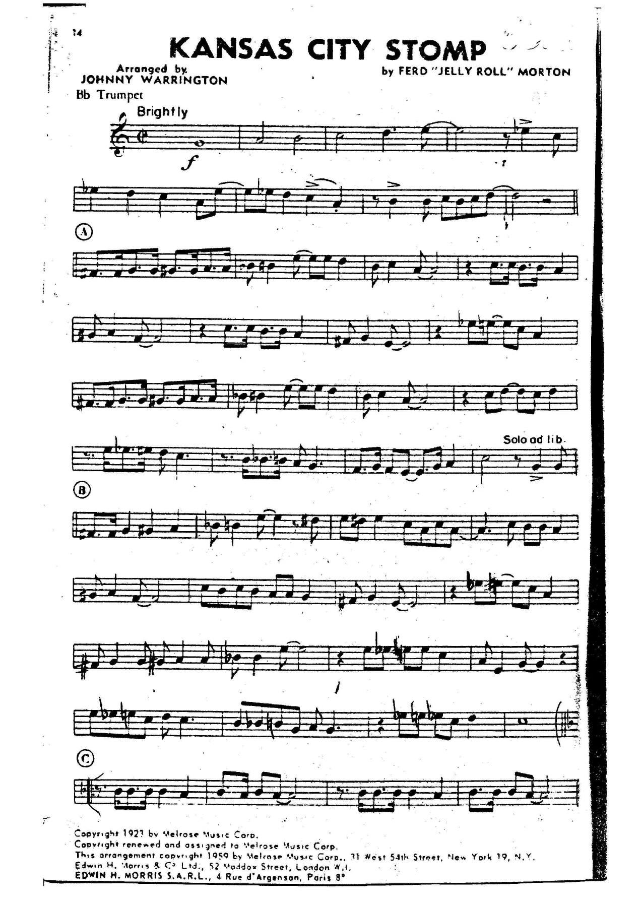 Kansas City Stomp — sheet music cover (first page)