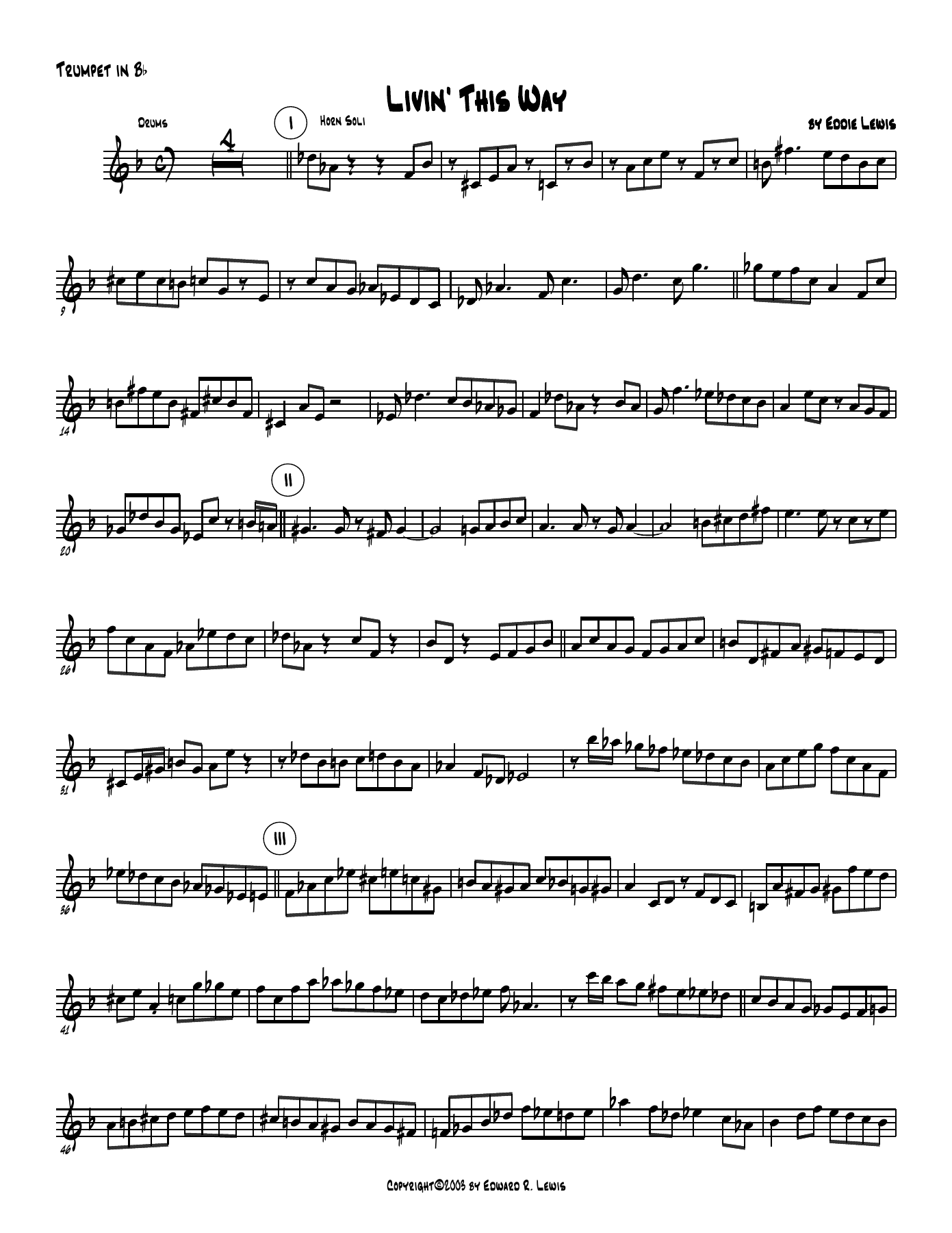 Livin This Way-Eddie Lewis — Kleines Ensemble sheet music by SA,ST,Trp,Trb, Rhythm | Jazz Standard
