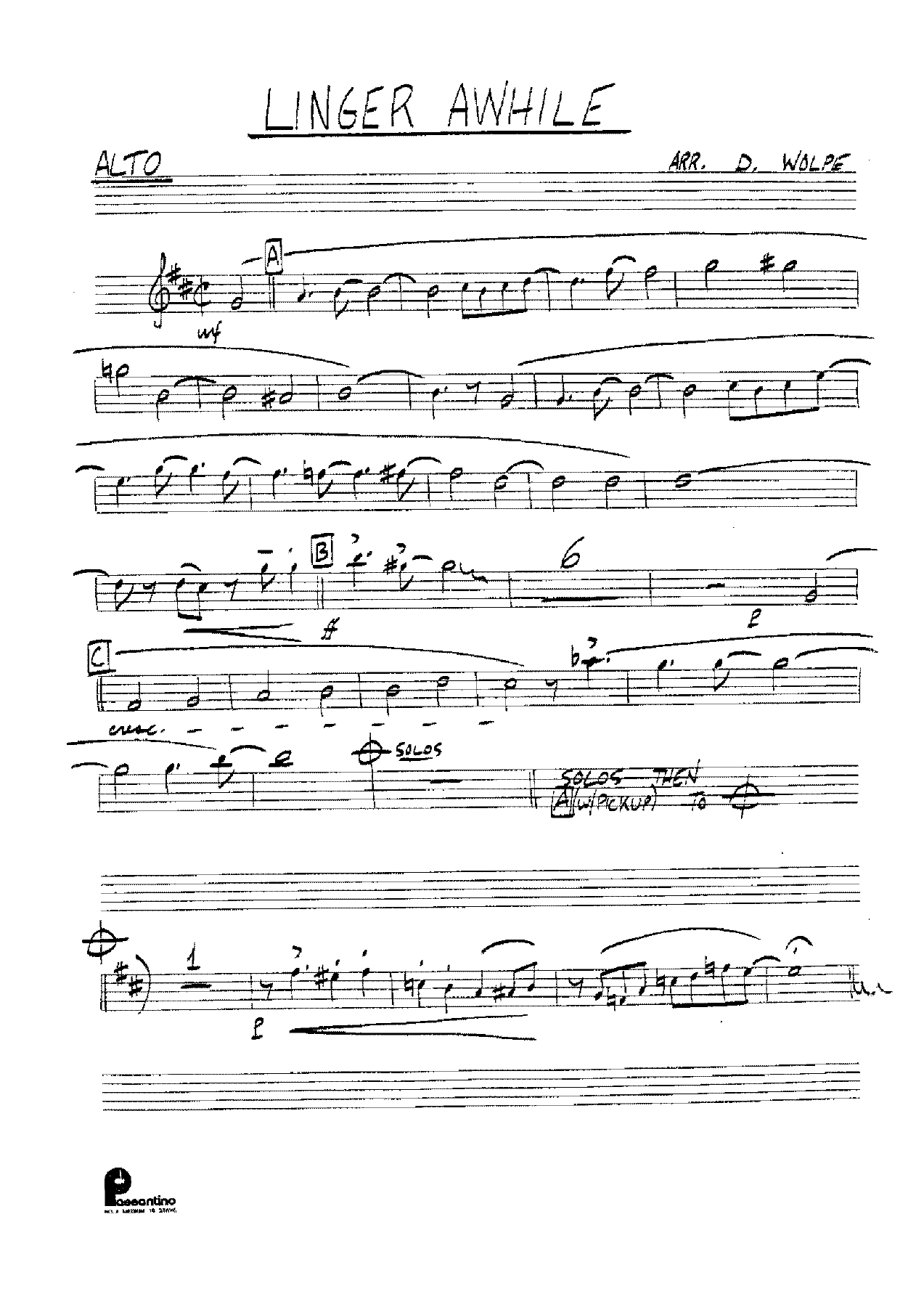 Linger Awhile — sheet music cover (first page)