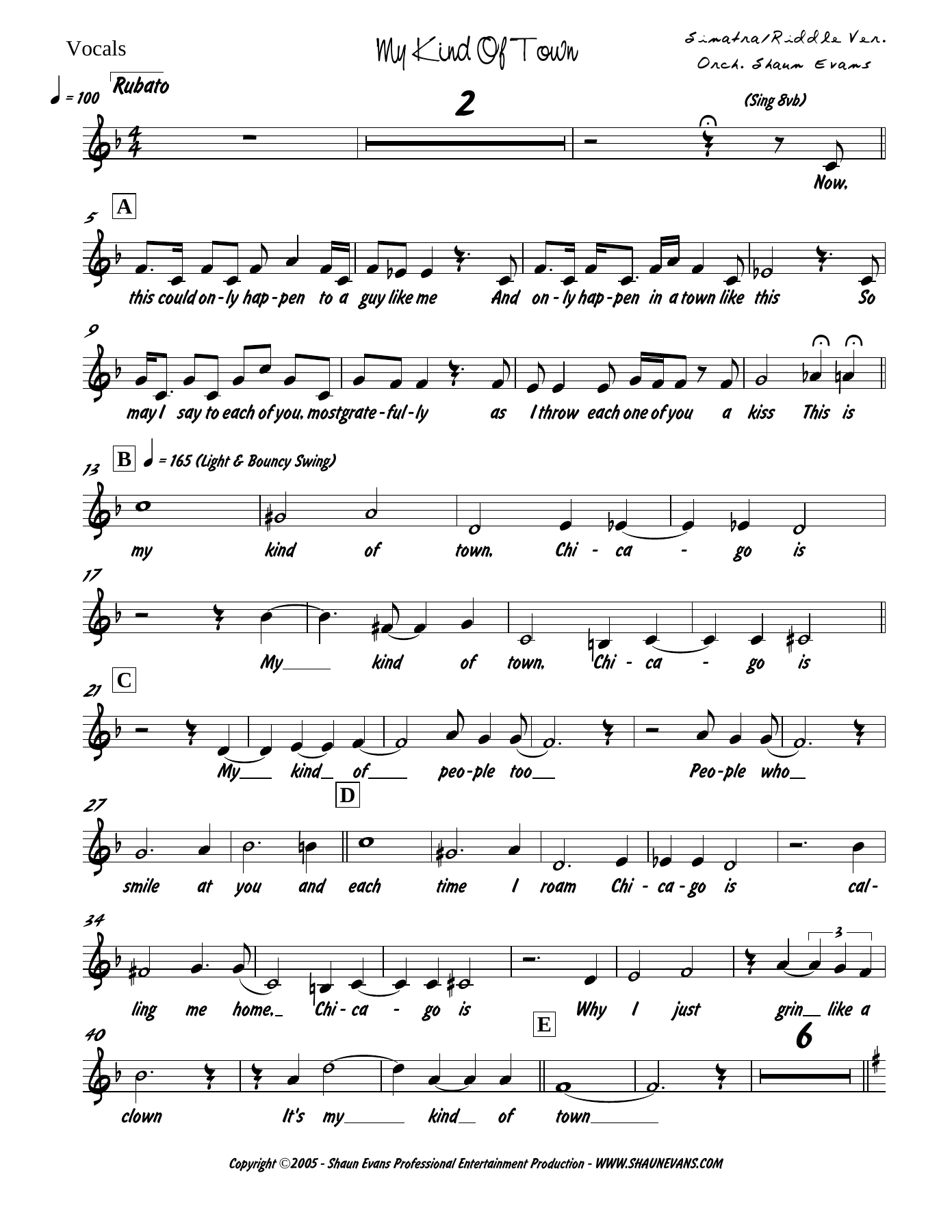 My Kind Of Town — sheet music preview