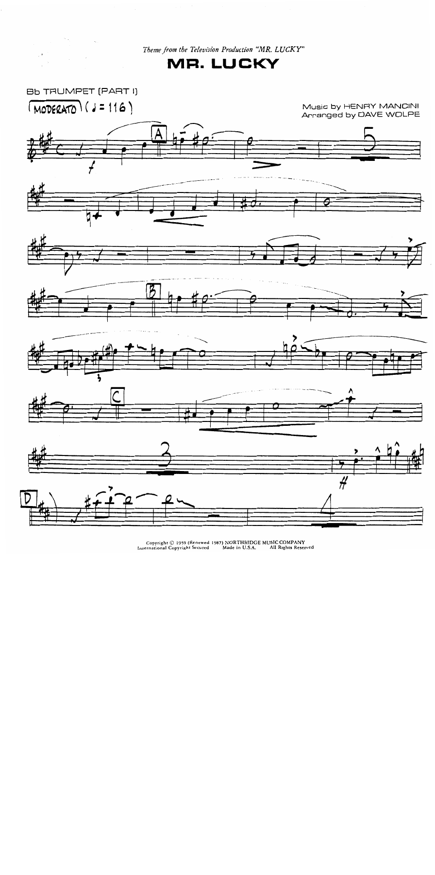Mr Lucky — sheet music cover (first page)