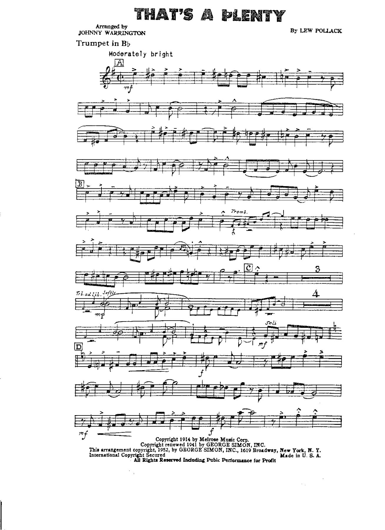 That's A Plenty — sheet music cover (first page)