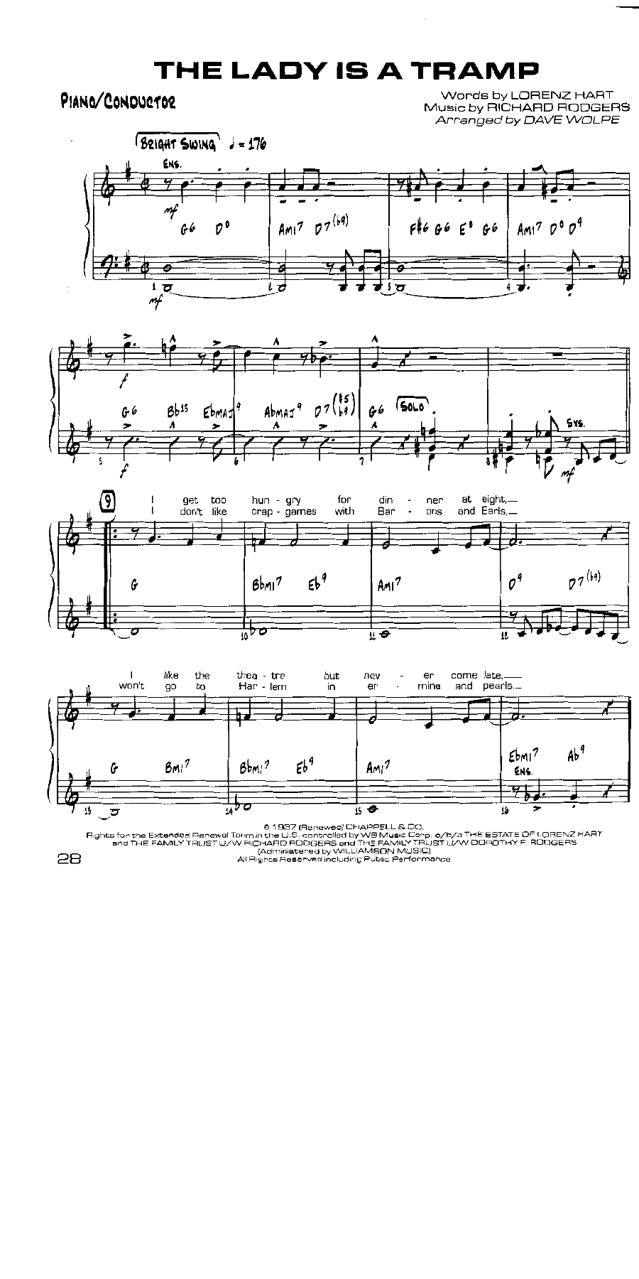 The Lady Is A Tramp — Small Ensemble sheet music arranged by Dave Wolpe - 4 horns + Rhythm | Jazz Standard