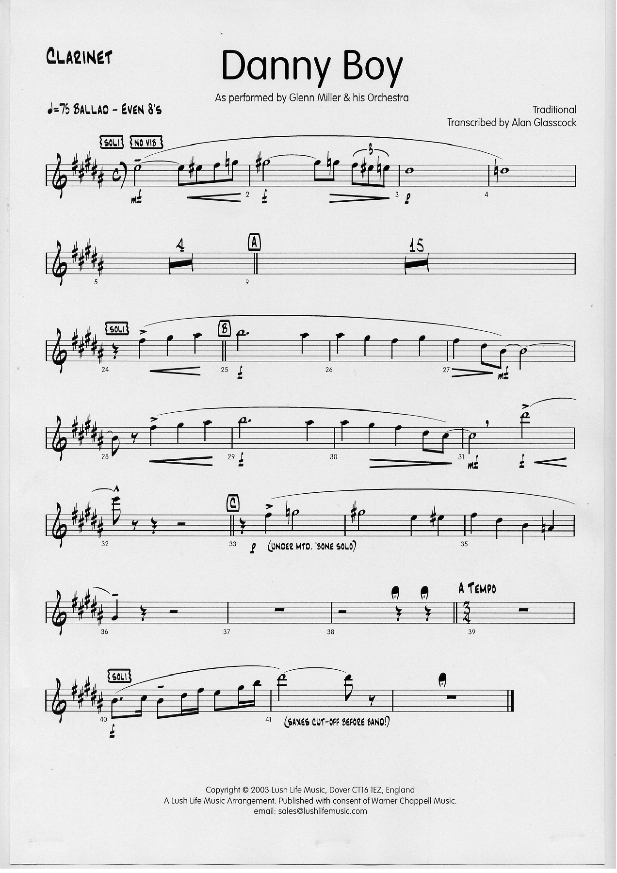 Danny Boy (A.Classcock) G.Miller — sheet music preview