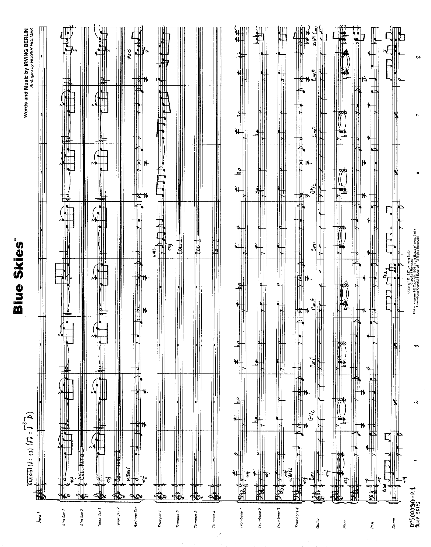 Blue Skies (R.Holmes) voc MP3 51 — sheet music preview