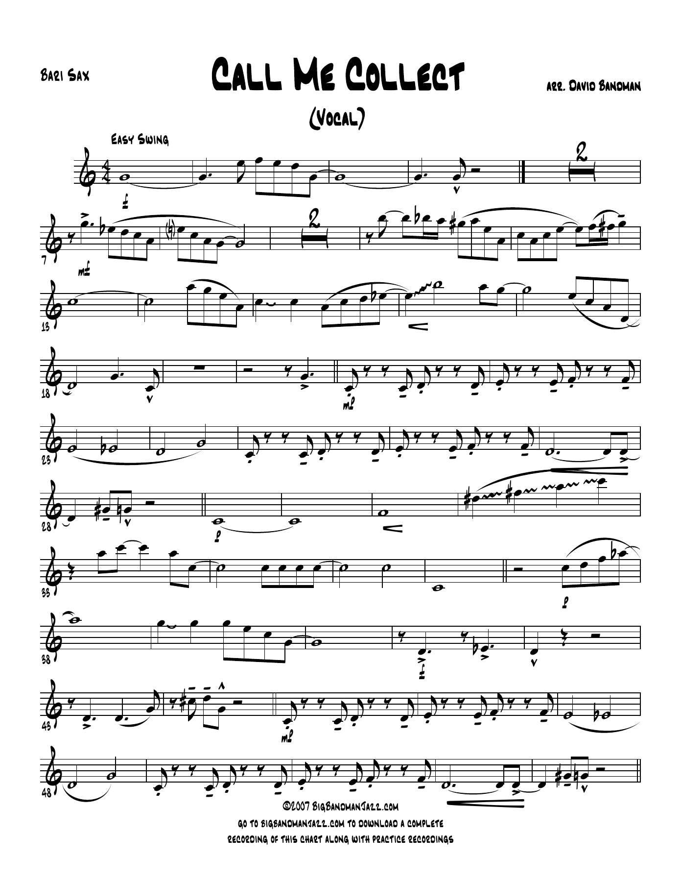 Call Me Collect (D.Bandman) Voc — sheet music preview