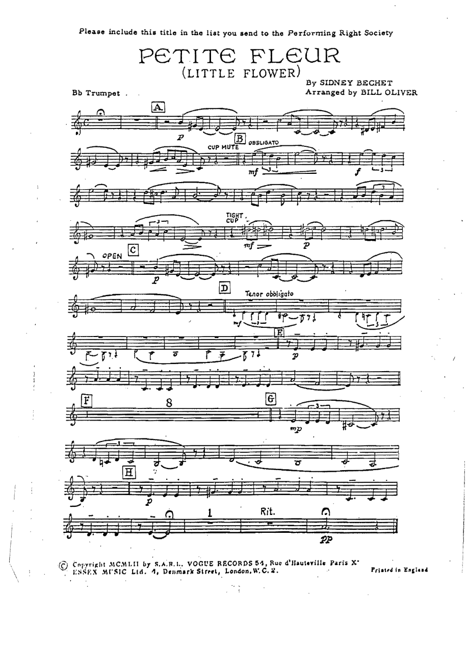 Petite Fleur — sheet music cover (first page)