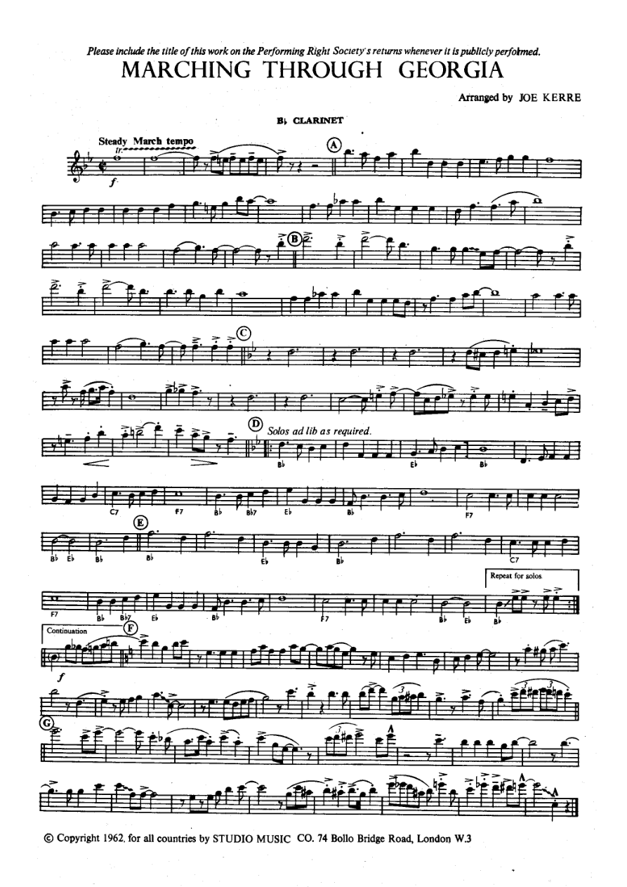 Marching Through Georgia — sheet music cover (first page)