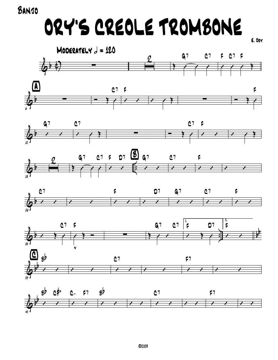 Ory's Creole Trombone Unknown — sheet music cover (first page)