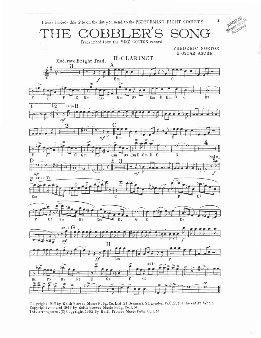 The Cobbler's Song — sheet music preview