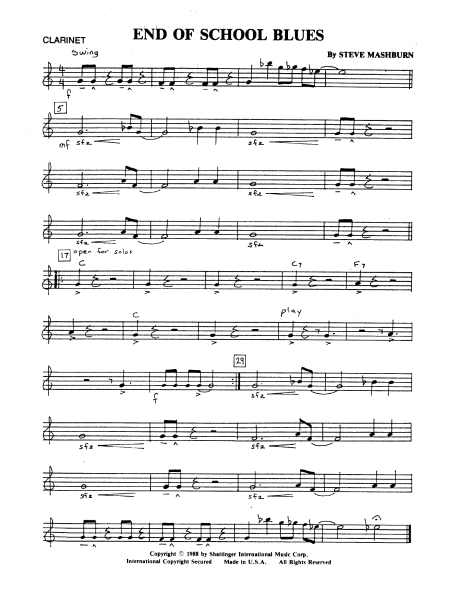 End Of School Blues — Dixieland sheet music arranged by STEVE MASHBURN | Dixieland