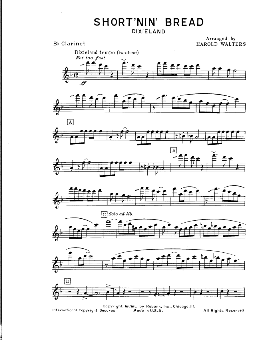 Short'nin' Bread — sheet music cover (first page)