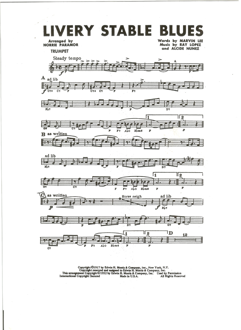 Livery Stable Blues — sheet music cover (first page)