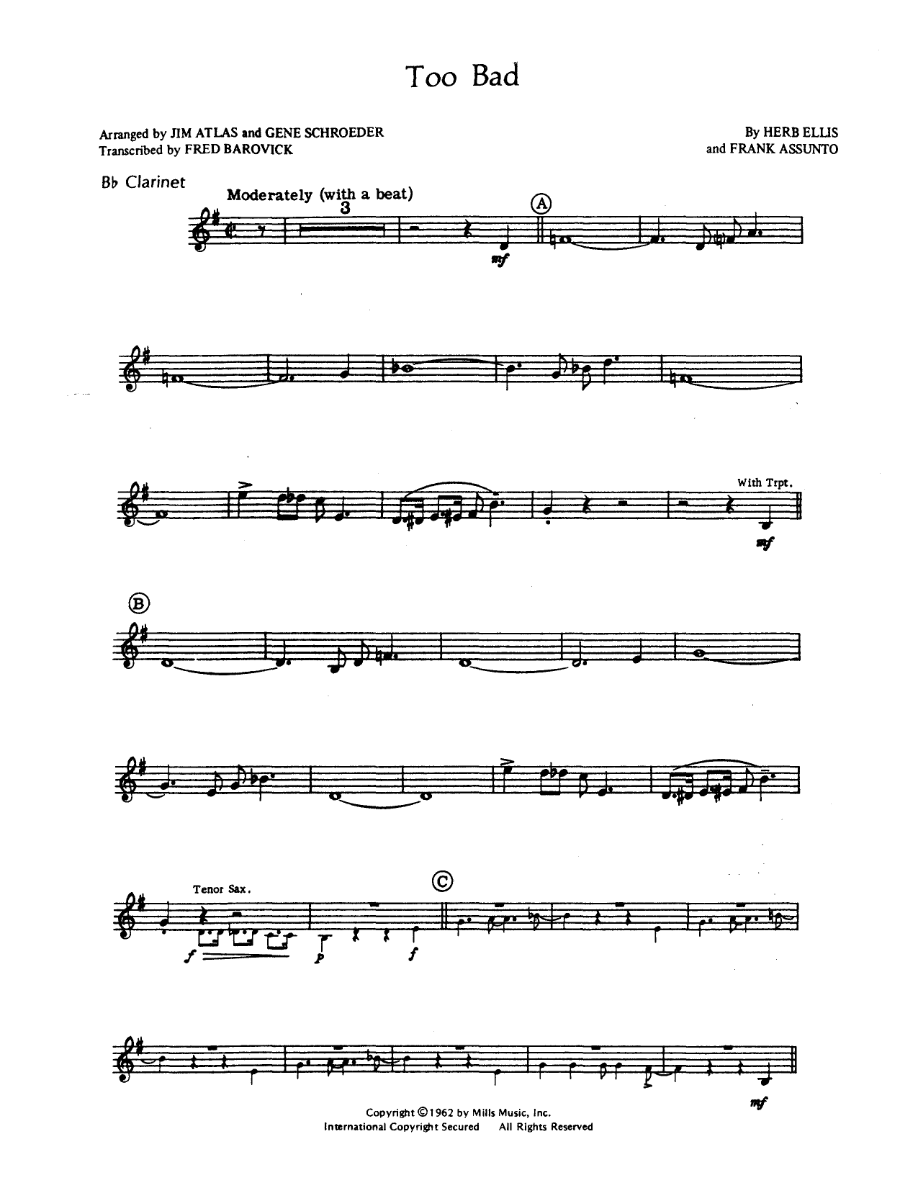 Too Bad — sheet music cover (first page)