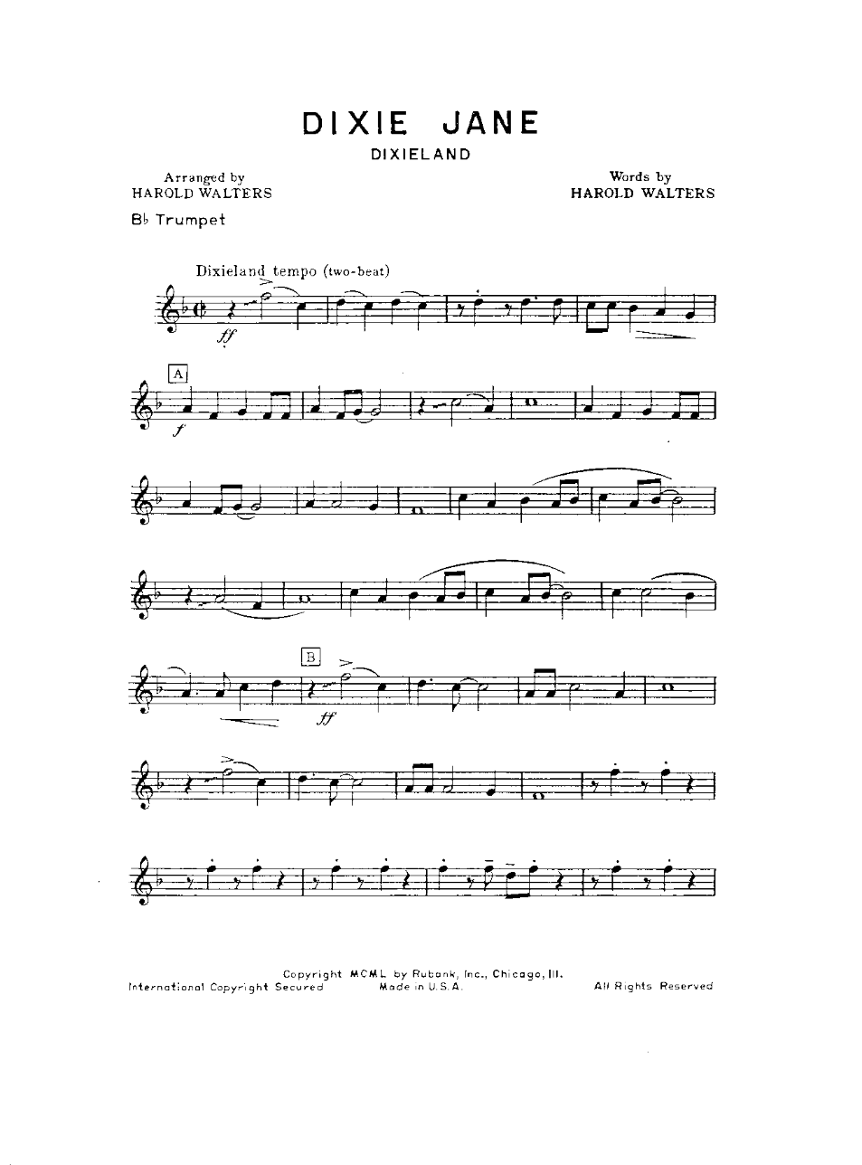 Dixie Jane — sheet music preview