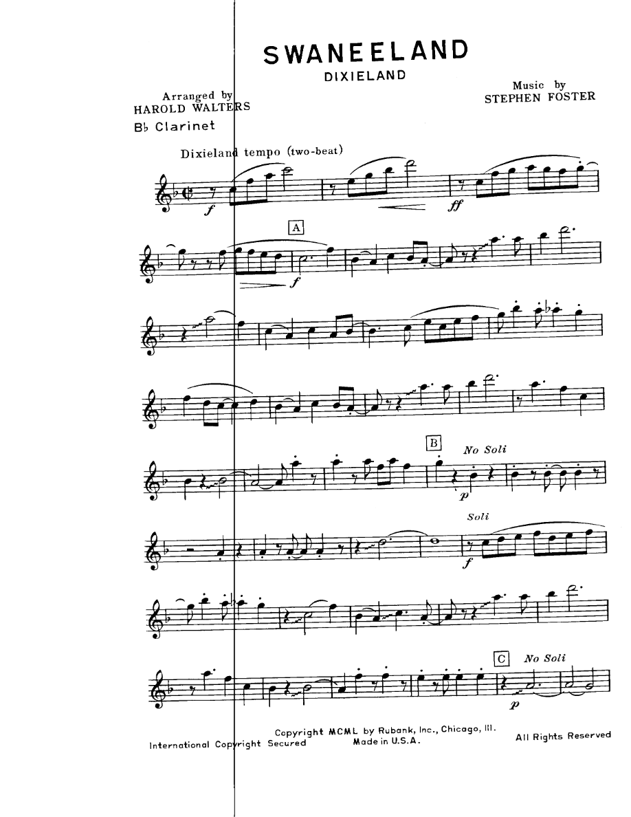 Swaneeland — sheet music cover (first page)