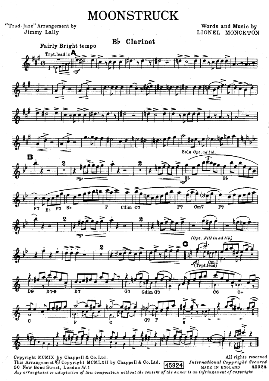Moonstruck — sheet music cover (first page)