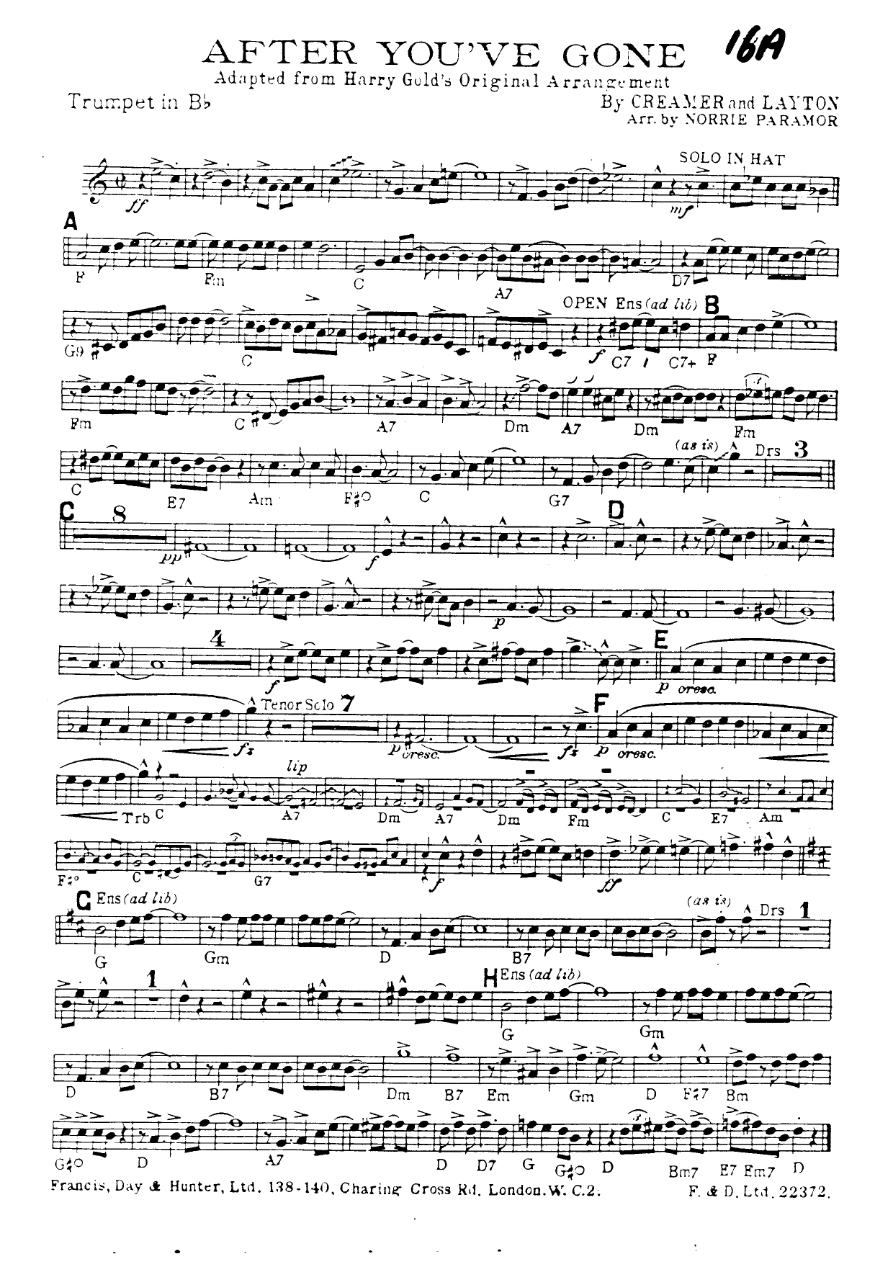 After You've Gone — sheet music cover (first page)