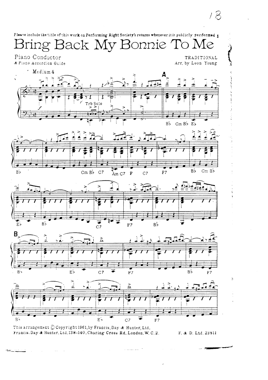Bring Back My Bonnie To Me — sheet music preview