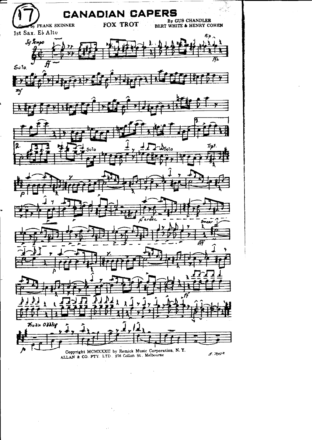 Canadian Capers — Dixieland sheet music arranged by FRANK SKINNER | Dixieland